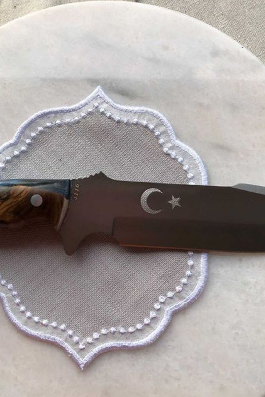 Mavi Kahve Ay Yıldızlı Epoksi Sap Av Bıçağı Taka Bıçak