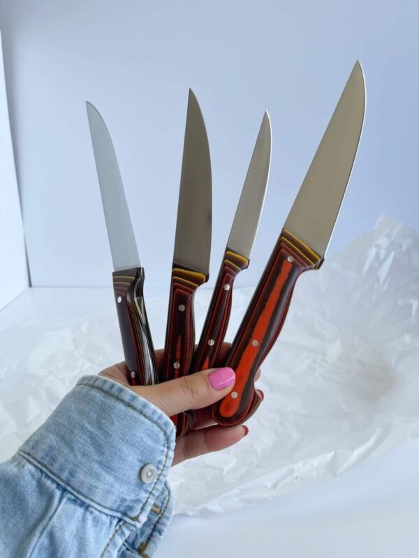 Turuncu hareli verzalit saplı dörtlü mutfak seti